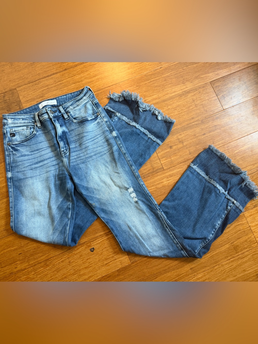 Kancan Women's Blue Washed Distressed Jeans
